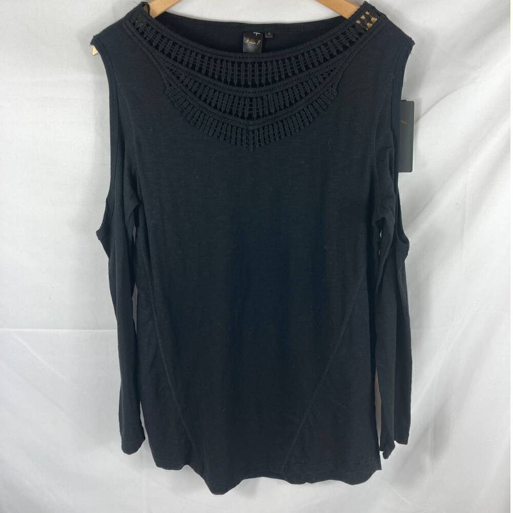 NWT Mona B Cold Shoulder Crochet Top Long Sleeve Top M